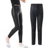 imageLOLANTA Girls Shiny Metallic Leggings Kids Stretchy Tights Ankle Length Shiny Dance PantsBlack