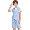 imageSummer Boys Suit Dress Clothes Kids Wedding Ring Bearer Outfit 4Pcs Shirt Vest Shorts SetBlue