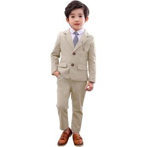 imageLOLANTA Boys Suit 2PCs Tuxedo Jacket Formal Wedding Ring Bearer Outfit Birthday Proms Dinner BlazersKhaki