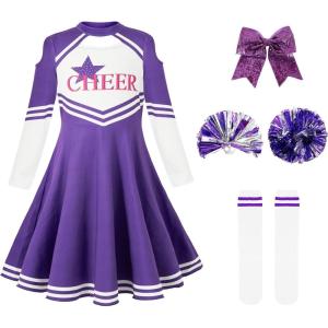 imageLOLANTA Girls Cheerleader Uniform Long Sleeve Cheerleading Dress Kids Halloween Costumes Party Outfit Christmas Gifts 513YPurple