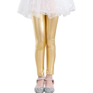 imageLOLANTA Girls Metallic Leggings Kids Stretchy Tights Ankle Length Shiny Dance PantsGold