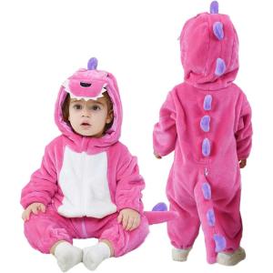 imageLOLANTA Toddler Dinosaur Animal Costume Unisex Baby Kids Flannel Hooded Romper Jumpsuit Dress Up OutfitHot Pink