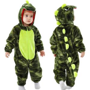 imageLOLANTA Toddler Dinosaur Animal Costume Unisex Baby Kids Flannel Hooded Romper Jumpsuit Dress Up OutfitTiedye Green