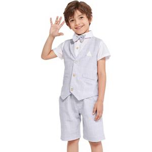 imageSummer Boys Suit Dress Clothes Kids Wedding Ring Bearer Outfit 4Pcs Shirt Vest Shorts SetGrey