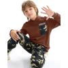 imageCamo Clothes for Boys Long Sleeve Hoodie and Pants Sets Kids 2 Piece Casual Outfits SweatsuitsBrown