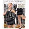 imageLOLANTA 2Pcs Girls Sequin Fringe Dress Salsa Cha Cha Tassel Latin Dance Dress ampamp Shorts Adjustable Spaghetti Strap 513 YrsBlack