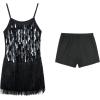 imageLOLANTA 2Pcs Girls Sequin Fringe Dress Salsa Cha Cha Tassel Latin Dance Dress ampamp Shorts Adjustable Spaghetti Strap 513 YrsBlack