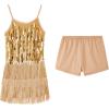 imageLOLANTA 2Pcs Girls Sequin Fringe Dress Salsa Cha Cha Tassel Latin Dance Dress ampamp Shorts Adjustable Spaghetti Strap 513 YrsGold