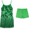imageLOLANTA 2Pcs Girls Sequin Fringe Dress Salsa Cha Cha Tassel Latin Dance Dress ampamp Shorts Adjustable Spaghetti Strap 513 YrsGreen