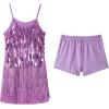 imageLOLANTA 2Pcs Girls Sequin Fringe Dress Salsa Cha Cha Tassel Latin Dance Dress ampamp Shorts Adjustable Spaghetti Strap 513 YrsPurple