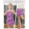imageLOLANTA 2Pcs Girls Sequin Fringe Dress Salsa Cha Cha Tassel Latin Dance Dress ampamp Shorts Adjustable Spaghetti Strap 513 YrsPurple