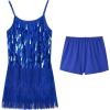 imageLOLANTA 2Pcs Girls Sequin Fringe Dress Salsa Cha Cha Tassel Latin Dance Dress ampamp Shorts Adjustable Spaghetti Strap 513 YrsRoyalblue