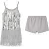 imageLOLANTA 2Pcs Girls Sequin Fringe Dress Salsa Cha Cha Tassel Latin Dance Dress ampamp Shorts Adjustable Spaghetti Strap 513 YrsSilver