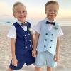 imageLOLANTA 4Pcs Summer Boys Suit Kids Dress Clothes Shirt Vest Shorts Bow Tie Waistcoat Tuxedo Wedding Ring Bearer OutfitBlue