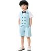 imageLOLANTA 4Pcs Summer Boys Suit Kids Dress Clothes Shirt Vest Shorts Bow Tie Waistcoat Tuxedo Wedding Ring Bearer OutfitBlue