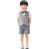 imageLOLANTA 4Pcs Summer Boys Suit Kids Dress Clothes Shirt Vest Shorts Bow Tie Waistcoat Tuxedo Wedding Ring Bearer OutfitGrey