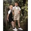 imageLOLANTA 4Pcs Summer Boys Suit Kids Dress Clothes Shirt Vest Shorts Bow Tie Waistcoat Tuxedo Wedding Ring Bearer OutfitKhaki