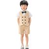 imageLOLANTA 4Pcs Summer Boys Suit Kids Dress Clothes Shirt Vest Shorts Bow Tie Waistcoat Tuxedo Wedding Ring Bearer OutfitKhaki