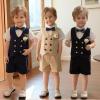 imageLOLANTA 4Pcs Summer Boys Suit Kids Dress Clothes Shirt Vest Shorts Bow Tie Waistcoat Tuxedo Wedding Ring Bearer OutfitNavy