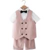imageLOLANTA 4Pcs Summer Boys Suit Kids Dress Clothes Shirt Vest Shorts Bow Tie Waistcoat Tuxedo Wedding Ring Bearer OutfitPink