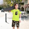 imageLOLANTA Boy Summer Clothes Kids Casual 2 Piece Outfit Cotton TShirt Camouflage Shorts SetChartreuse