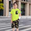 imageLOLANTA Boy Summer Clothes Kids Casual 2 Piece Outfit Cotton TShirt Camouflage Shorts SetChartreuse