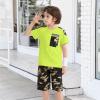 imageLOLANTA Boy Summer Clothes Kids Casual 2 Piece Outfit Cotton TShirt Camouflage Shorts SetChartreuse