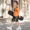 imageLOLANTA Boy Summer Clothes Kids Casual 2 Piece Outfit Cotton TShirt Camouflage Shorts SetOrange