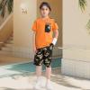 imageLOLANTA Boy Summer Clothes Kids Casual 2 Piece Outfit Cotton TShirt Camouflage Shorts SetOrange