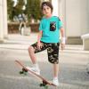 imageLOLANTA Boy Summer Clothes Kids Casual 2 Piece Outfit Cotton TShirt Camouflage Shorts SetTurquoise