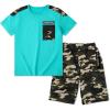 imageLOLANTA Boy Summer Clothes Kids Casual 2 Piece Outfit Cotton TShirt Camouflage Shorts SetTurquoise