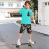 imageLOLANTA Boy Summer Clothes Kids Casual 2 Piece Outfit Cotton TShirt Camouflage Shorts SetTurquoise