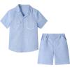 imageLOLANTA Boys 2 Pieces Linen Set kids Short Sleeve Button Down Shirt and Shorts Summer Vacation OutfitsBlue