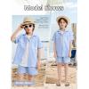 imageLOLANTA Boys 2 Pieces Linen Set kids Short Sleeve Button Down Shirt and Shorts Summer Vacation OutfitsBlue