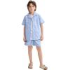 imageLOLANTA Boys 2 Pieces Linen Set kids Short Sleeve Button Down Shirt and Shorts Summer Vacation OutfitsBlue