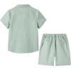 imageLOLANTA Boys 2 Pieces Linen Set kids Short Sleeve Button Down Shirt and Shorts Summer Vacation OutfitsGreen