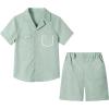 imageLOLANTA Boys 2 Pieces Linen Set kids Short Sleeve Button Down Shirt and Shorts Summer Vacation OutfitsGreen