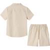 imageLOLANTA Boys 2 Pieces Linen Set kids Short Sleeve Button Down Shirt and Shorts Summer Vacation OutfitsLightkhaki