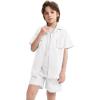 imageLOLANTA Boys 2 Pieces Linen Set kids Short Sleeve Button Down Shirt and Shorts Summer Vacation OutfitsWhite