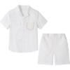 imageLOLANTA Boys 2 Pieces Linen Set kids Short Sleeve Button Down Shirt and Shorts Summer Vacation OutfitsWhite