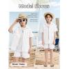 imageLOLANTA Boys 2 Pieces Linen Set kids Short Sleeve Button Down Shirt and Shorts Summer Vacation OutfitsWhite