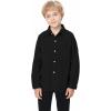 imageLOLANTA Boys Corduroy Shirts Kids Western Botton Down Shacket with Pocket Fall Long Sleeve Solid Lapel TopsBlack