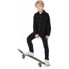imageLOLANTA Boys Corduroy Shirts Kids Western Botton Down Shacket with Pocket Fall Long Sleeve Solid Lapel TopsBlack
