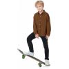 imageLOLANTA Boys Corduroy Shirts Kids Western Botton Down Shacket with Pocket Fall Long Sleeve Solid Lapel TopsBrown