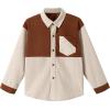 imageLOLANTA Boys Corduroy Shirts Kids Western Botton Down Shacket with Pocket Fall Long Sleeve Solid Lapel TopsBrown Splice Beige