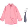 imageLOLANTA Boys Dress Shirts Button Down Shirt Long Sleeve Boys Kids Shirts and Tie Sets Solid Color Uniforms 213 YearsPink