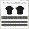 imageLOLANTA Boys Linen Shirt Short Sleeve Guayabera Shirts Button Down Textured Summer Outfits Beach Tops with One PocketBlack