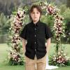imageLOLANTA Boys Linen Shirt Short Sleeve Guayabera Shirts Button Down Textured Summer Outfits Beach Tops with One PocketBlack