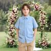 imageLOLANTA Boys Linen Shirt Short Sleeve Guayabera Shirts Button Down Textured Summer Outfits Beach Tops with One PocketBlue