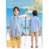 imageLOLANTA Boys Linen Shirt Short Sleeve Guayabera Shirts Button Down Textured Summer Outfits Beach Tops with One PocketBlue